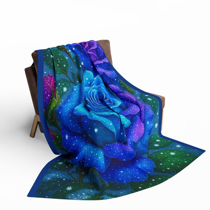 Printify Home Decor 60" × 80" Celestial Bloom 60x80 Fleece Blanket – Blue & Purple Rose Dream - Arctic Fleece Blanket