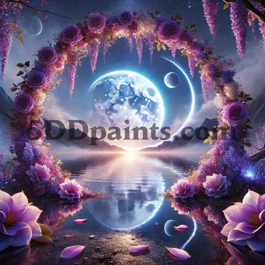 Amazello arts and crafts kit Celestial Blossom Arch: Mystical Moonlit Lake Diamond Painting