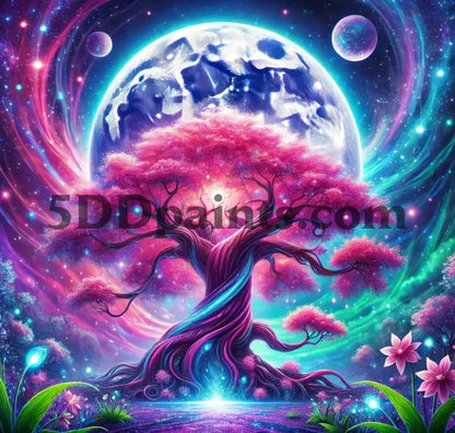 5DDPaints.com arts and crafts kit Celestial Blossom Tree Diamond Painting Kit – Moonlit Cosmic Fantasy
