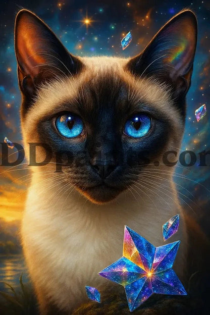 5DDPaints.com arts and crafts kit Celestial Gaze Siamese Cat Diamond Painting Kit