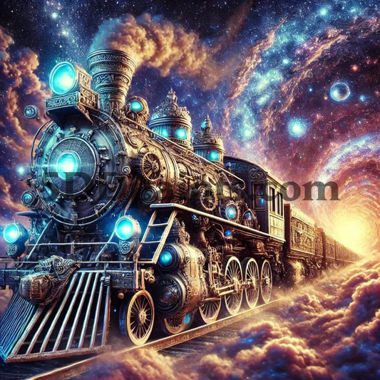 5DDPaints.com arts and crafts kit Celestial Steampunk Train Diamond Painting Kit