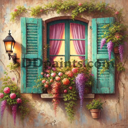 5DDPaints.com arts and crafts kit Charming Cottage Window Diamond Painting Kit