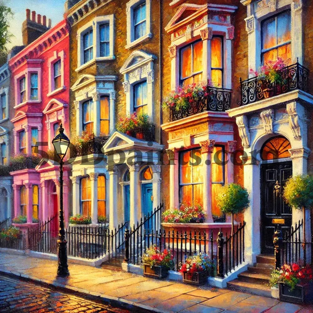 5DDPaints.com arts and crafts kit Charming Victorian London Townhouses 5D Diamond Painting Kit