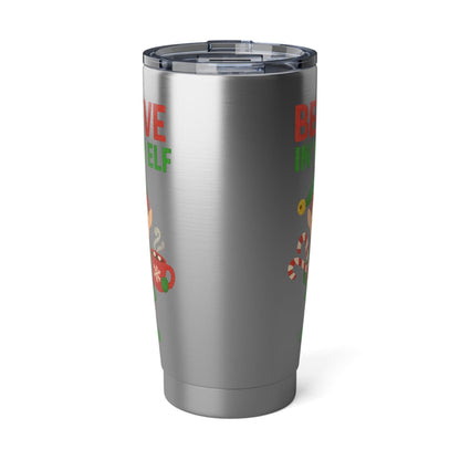 Printify Mug 20oz / Silver Christmas Spirit Tumbler - Believe in Your Elf, Holiday Travel Mug