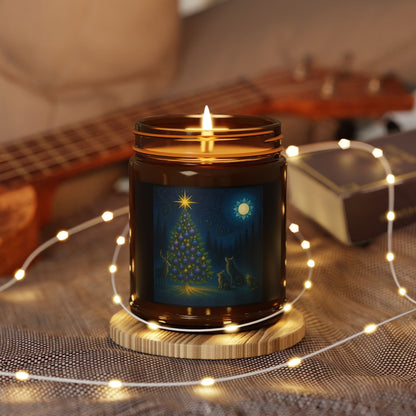 Printify Home Decor Christmas Tree Soy Candle — Amber Jar Holiday Scented Candle