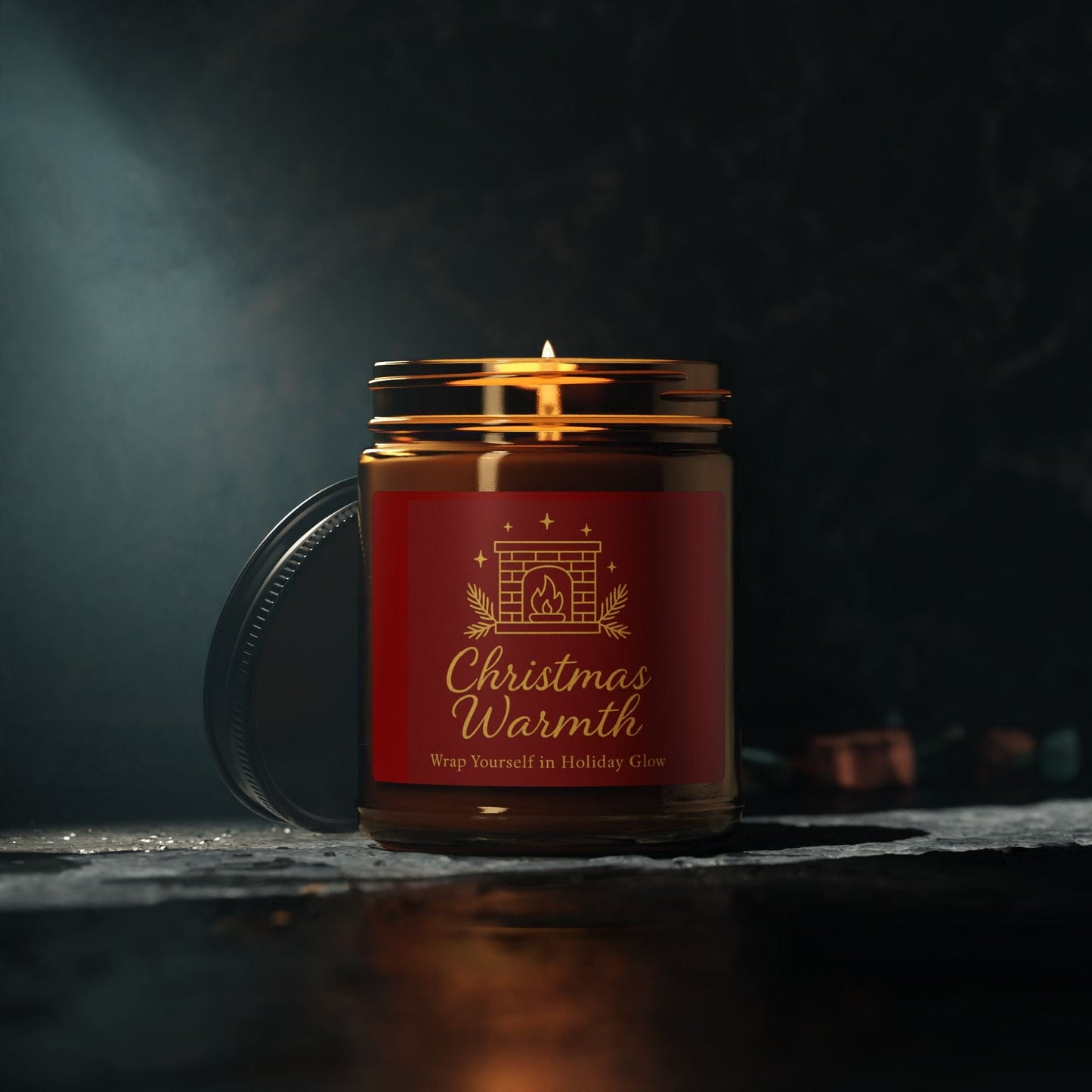 Printify Home Decor Christmas Warmth Scented Soy Candle - Cozy Holiday Ambiance in Amber Jar