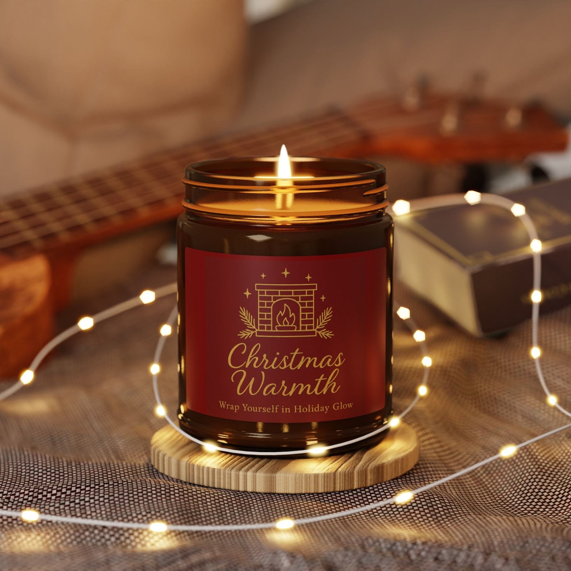 Printify Home Decor Christmas Warmth Scented Soy Candle - Cozy Holiday Ambiance in Amber Jar