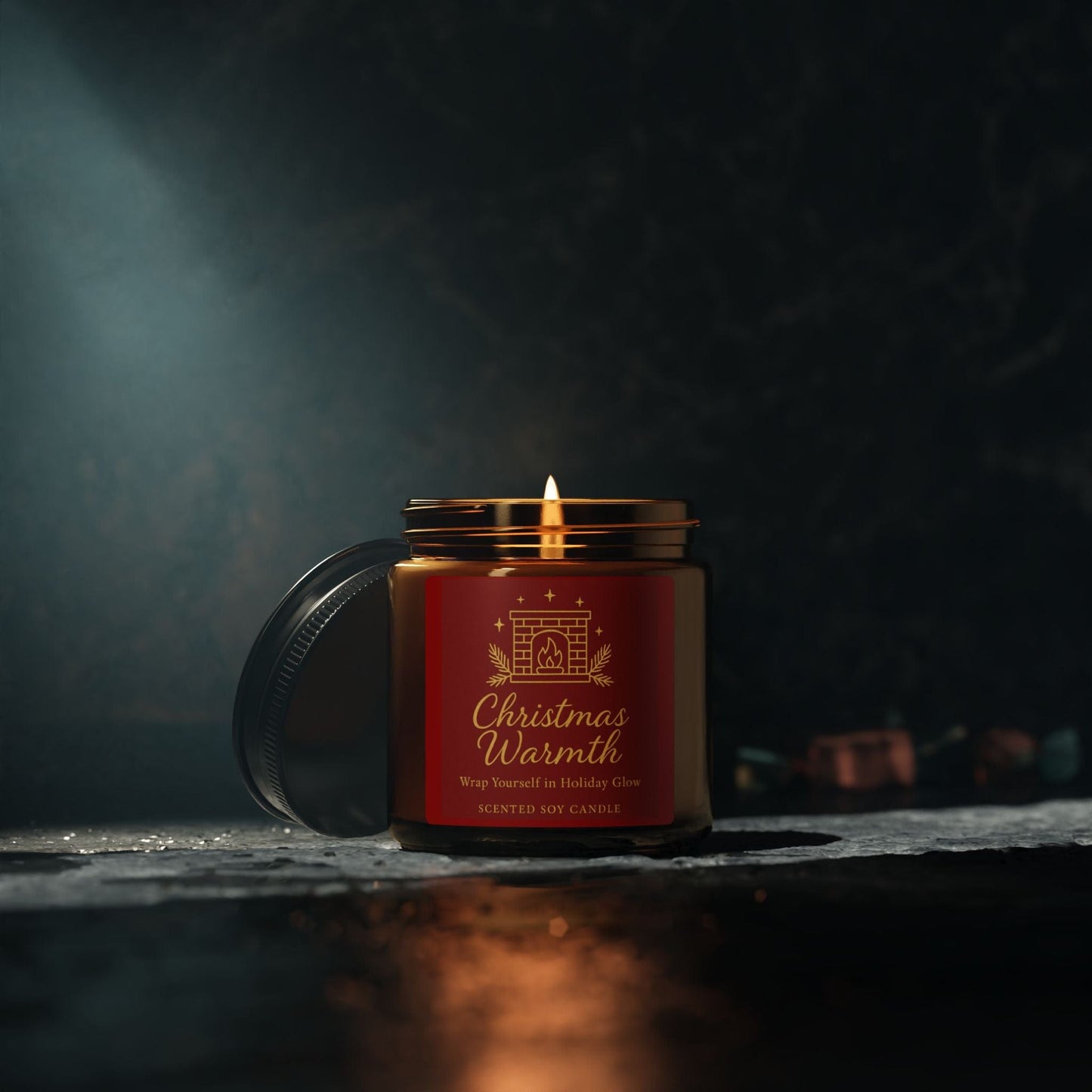 Printify Home Decor Christmas Warmth Scented Soy Candle - Cozy Holiday Ambiance in Amber Jar