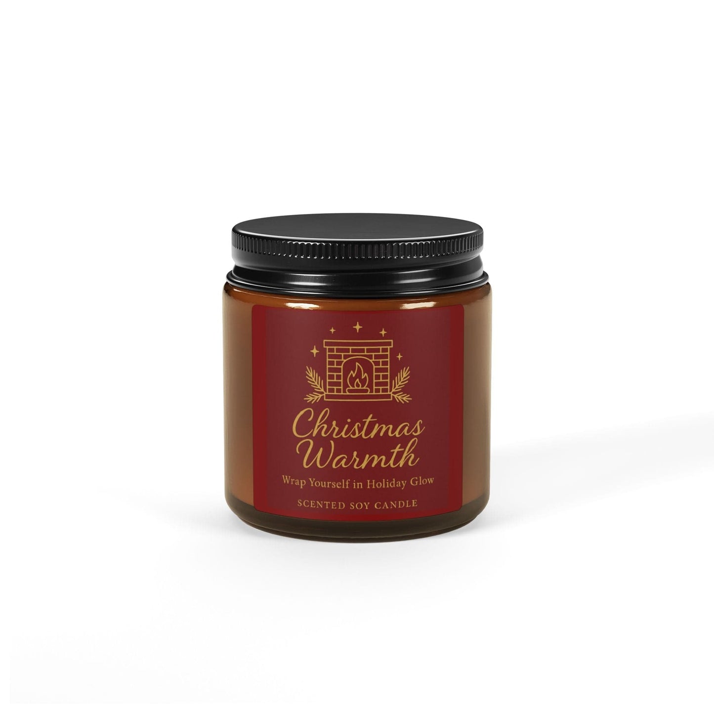 Printify Home Decor 4oz / Amber / Christmas Warmth Christmas Warmth Scented Soy Candle - Cozy Holiday Ambiance in Amber Jar