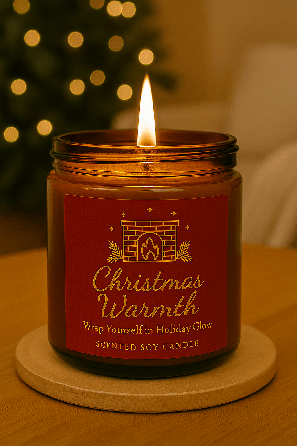 Printify Home Decor Christmas Warmth Scented Soy Candle - Cozy Holiday Ambiance in Amber Jar
