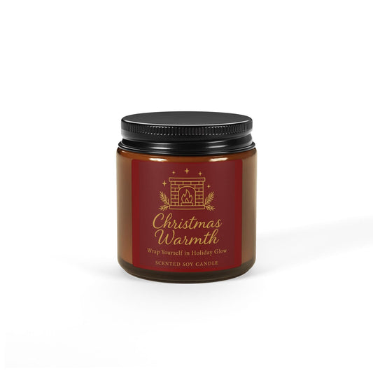 Printify Home Decor 4oz / Amber / Christmas Warmth Christmas Warmth Scented Soy Candle - Cozy Holiday Ambiance in Amber Jar
