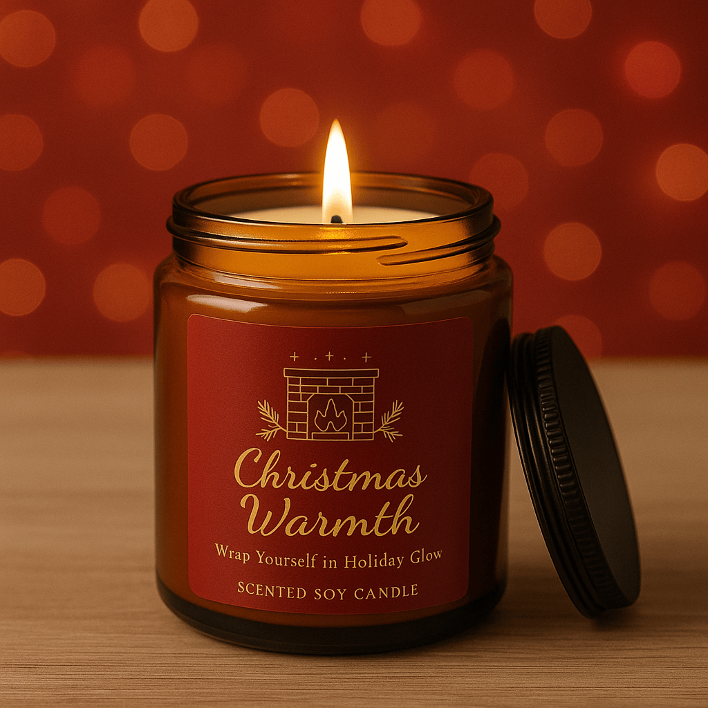 Printify Home Decor Christmas Warmth Scented Soy Candle - Cozy Holiday Ambiance in Amber Jar