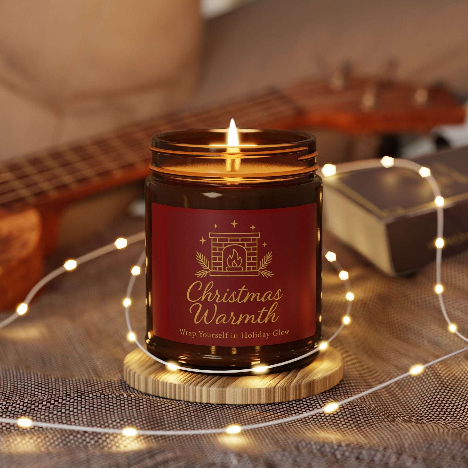 Printify Home Decor Christmas Warmth Scented Soy Candle - Cozy Holiday Ambiance in Amber Jar