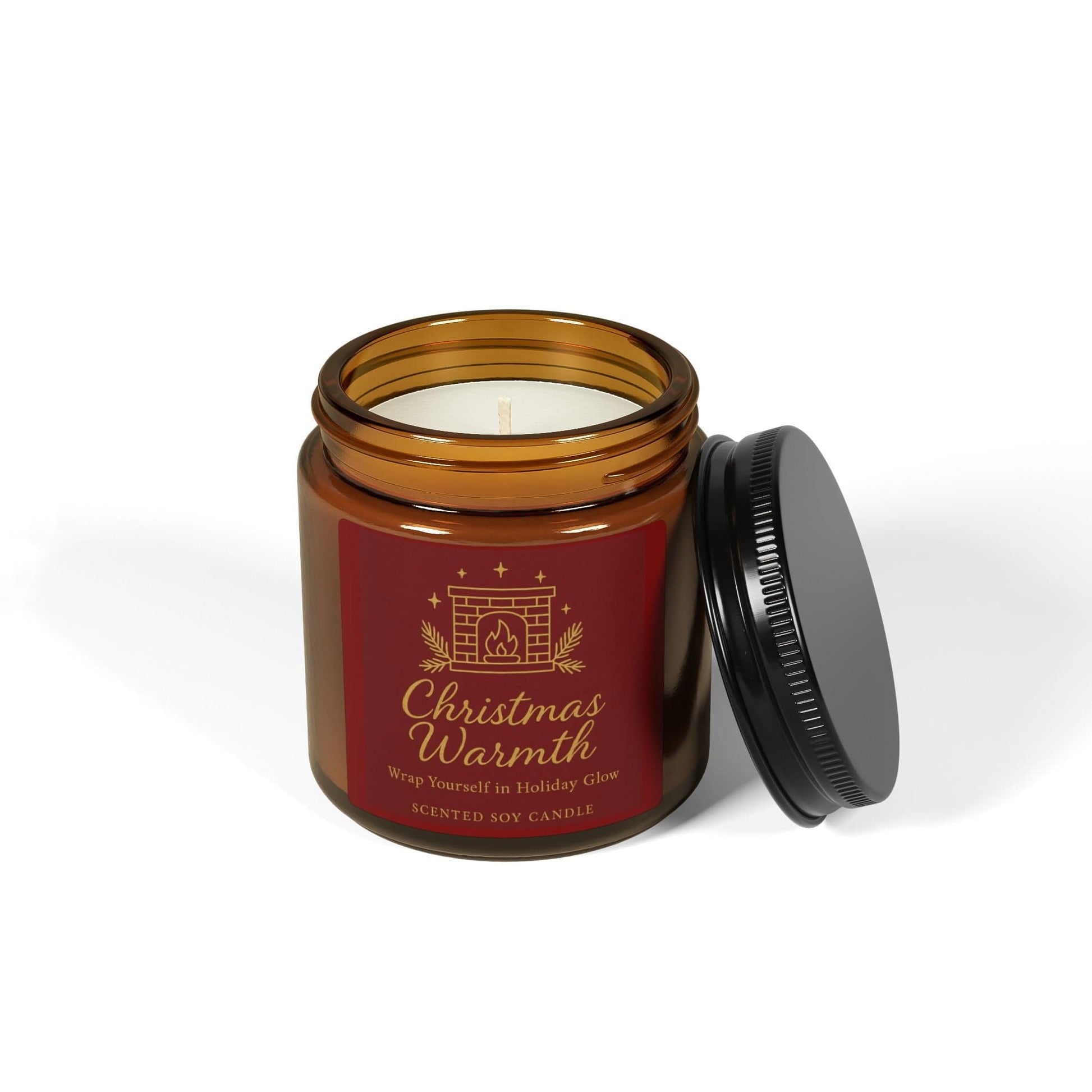Printify Home Decor Christmas Warmth Scented Soy Candle - Cozy Holiday Ambiance in Amber Jar