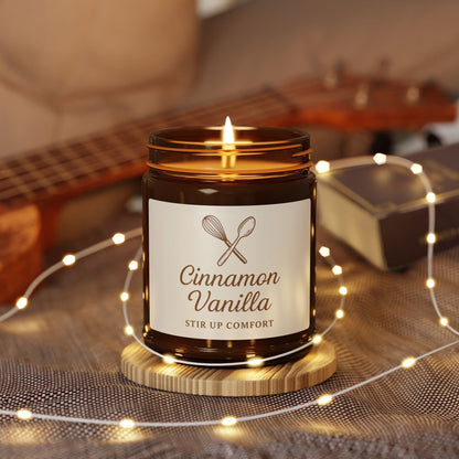 Printify Home Decor Cinnamon Vanilla Scented Soy Candle - Stir Up Comfort, Multi-Size Amber Jar