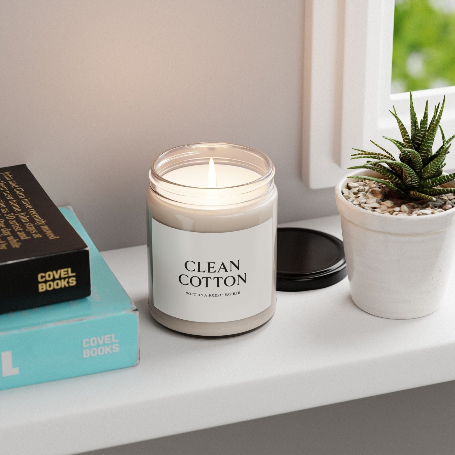 Printify Home Decor Clean Cotton / 9oz Clean Cotton Scented Soy Candle - 9oz, Soft as Fresh Breezes