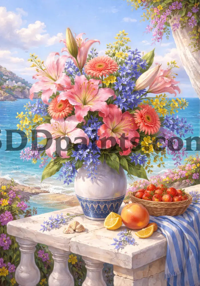 5DDPaints.com home decor Coastal Garden Bouquet Diamond Painting Kit – Seaside Floral Elegance