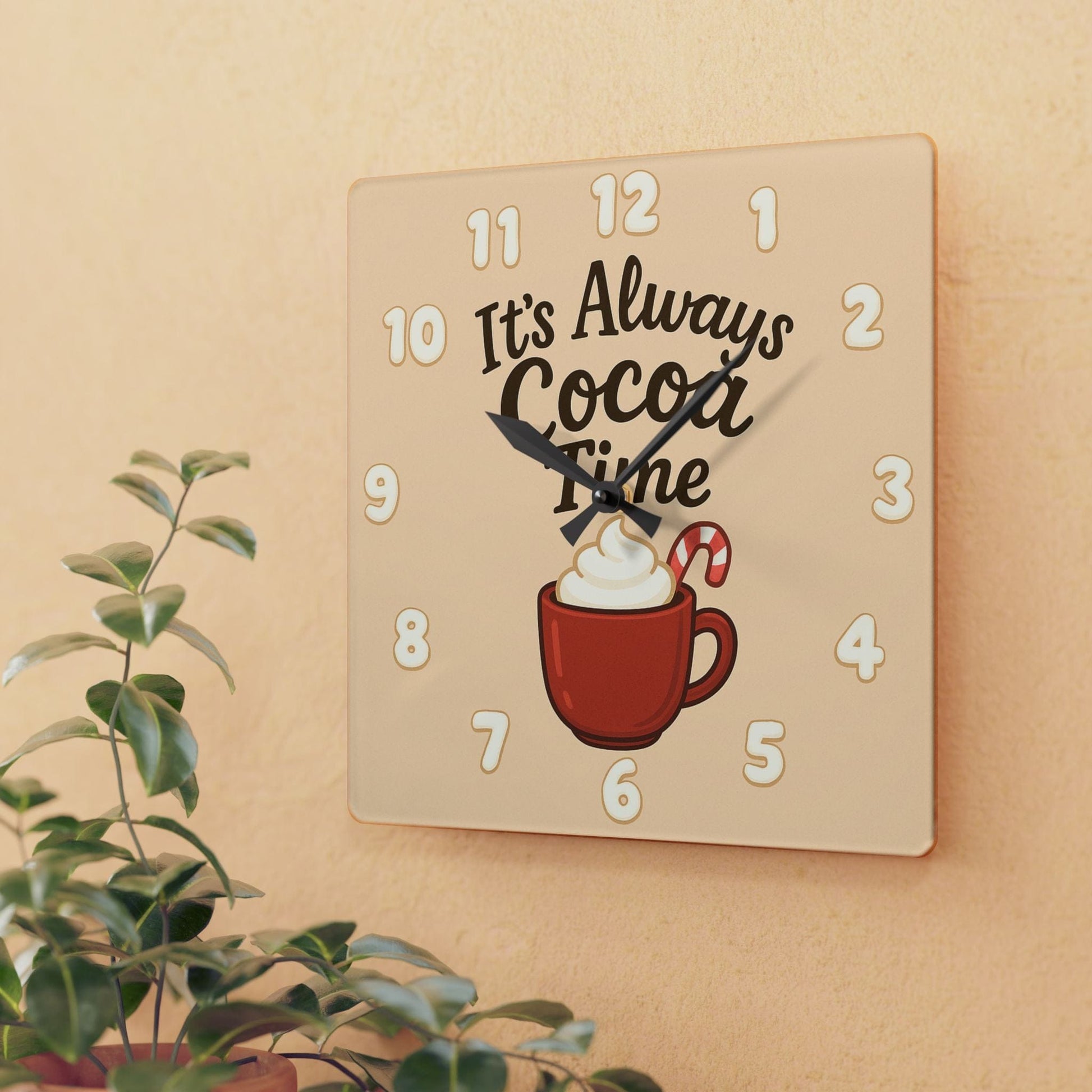 Printify Home Decor 10.75'' × 10.75'' (Square) Cocoa Time Acrylic Wall Clock - Cozy Kitchen Decor