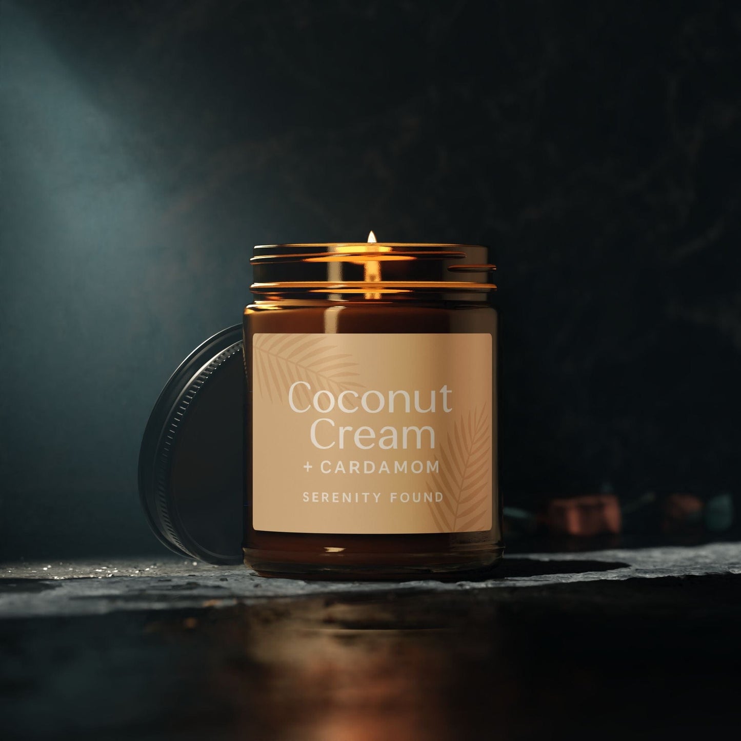 Printify Home Decor Coconut Cream Cardamom Soy Candle - Relaxing Aromatherapy in Amber Jar