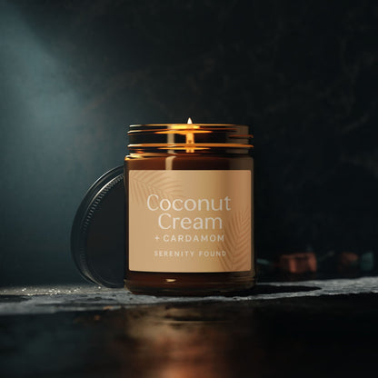 Printify Home Decor Coconut Cream Cardamom Soy Candle - Relaxing Aromatherapy in Amber Jar