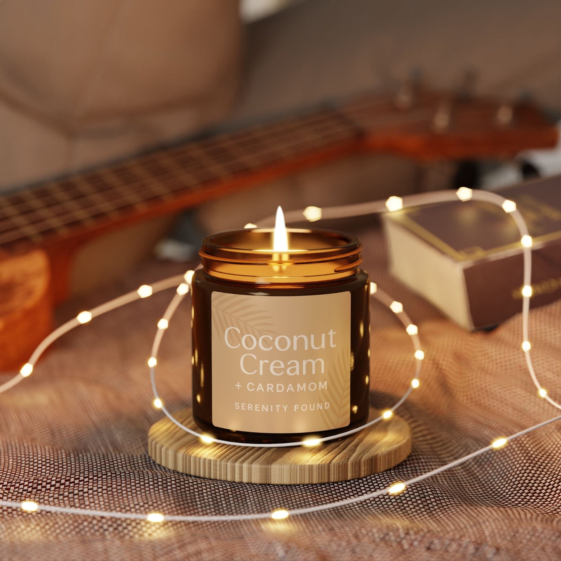Printify Home Decor Coconut Cream Cardamom Soy Candle - Relaxing Aromatherapy in Amber Jar