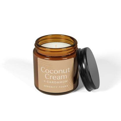 Printify Home Decor Coconut Cream Cardamom Soy Candle - Relaxing Aromatherapy in Amber Jar