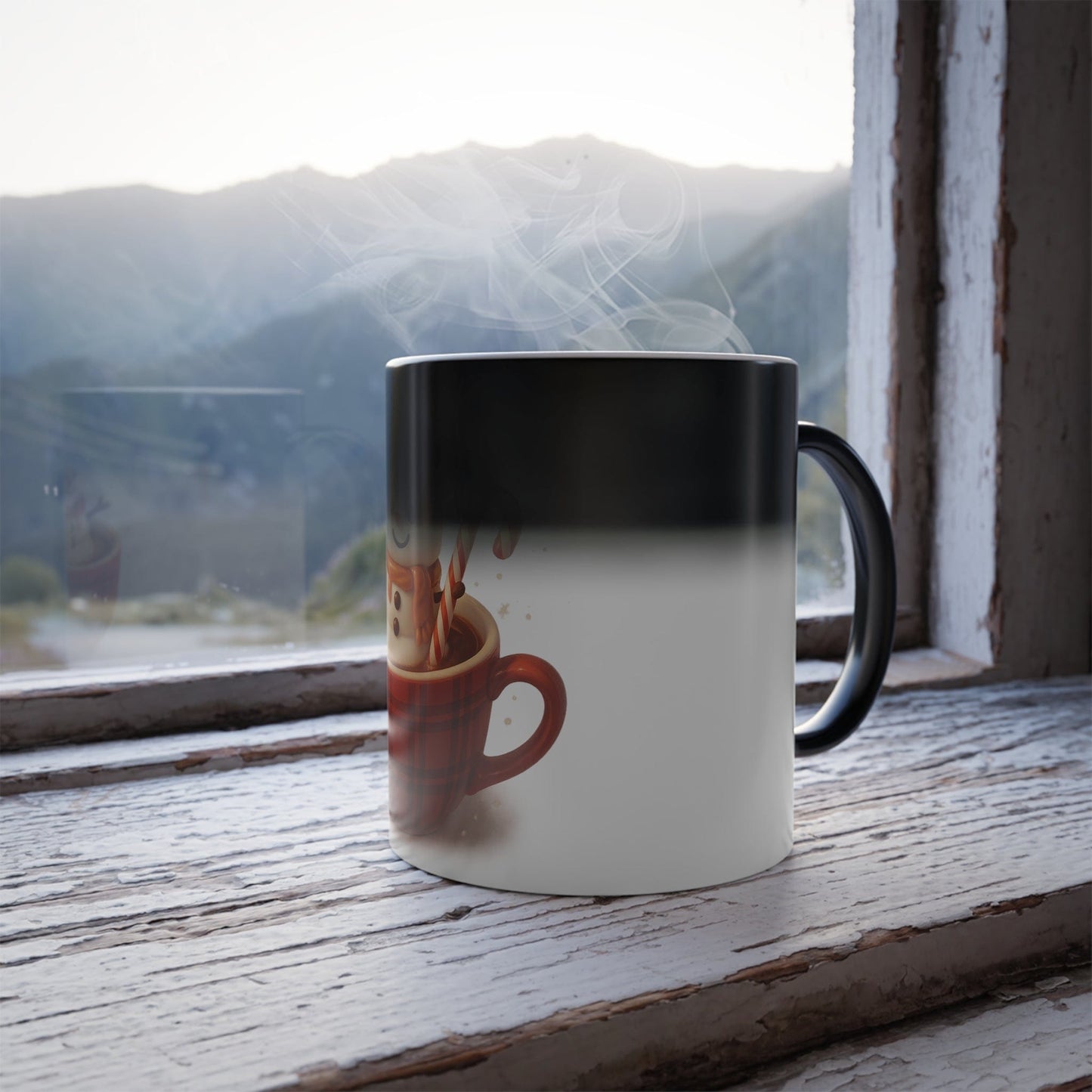 Printify Mug 11oz Color-Changing Mug — Festive Marshmallow Snowman Hot Cocoa Design (11oz)