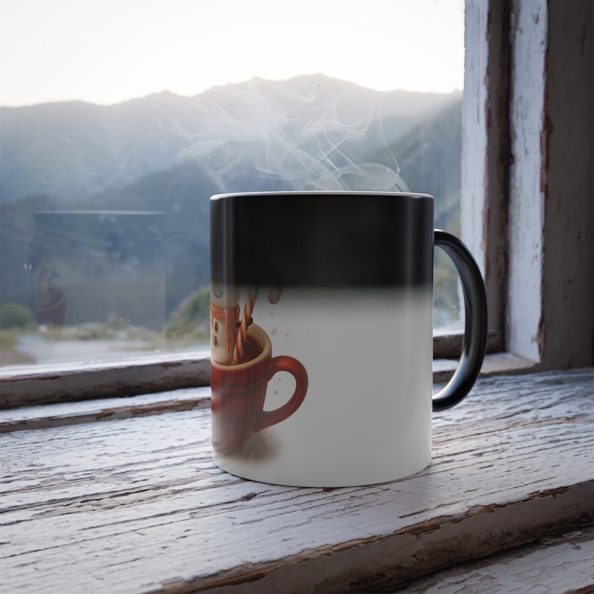 Printify Mug 11oz Color-Changing Mug — Festive Marshmallow Snowman Hot Cocoa Design (11oz)