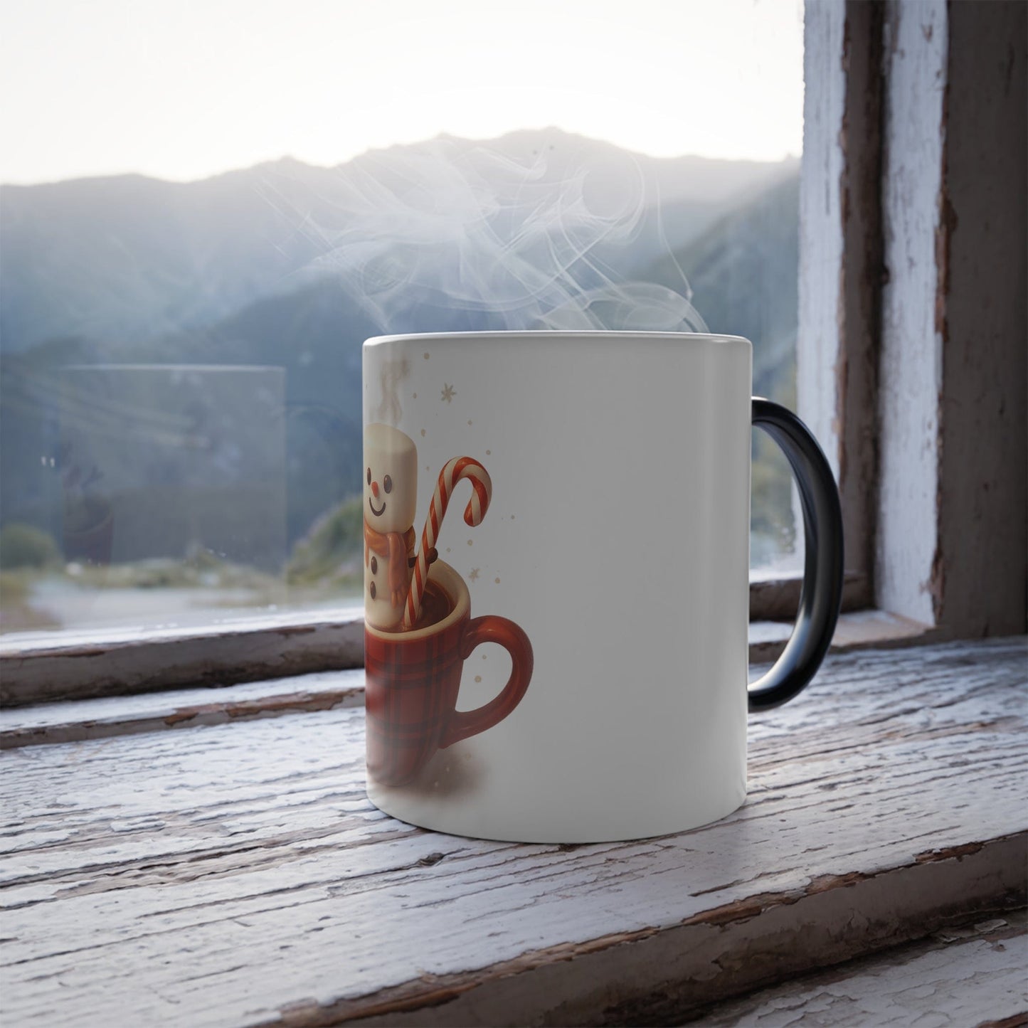 Printify Mug 11oz Color-Changing Mug — Festive Marshmallow Snowman Hot Cocoa Design (11oz)