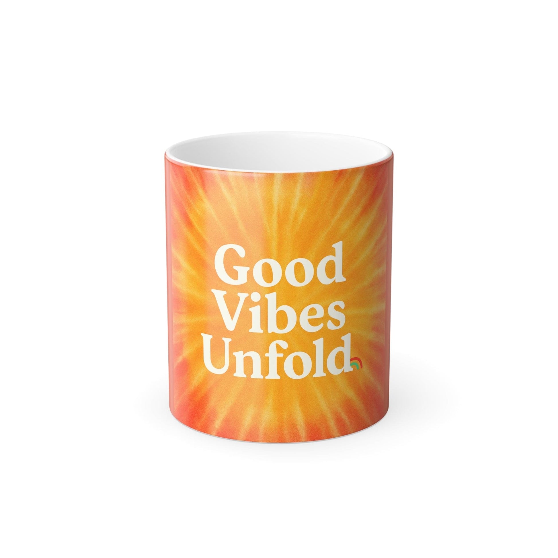 Printify Mug 11oz Color Morphing Mug – Good Vibes Unfold| Heat-Reactive Magic Coffee Cup