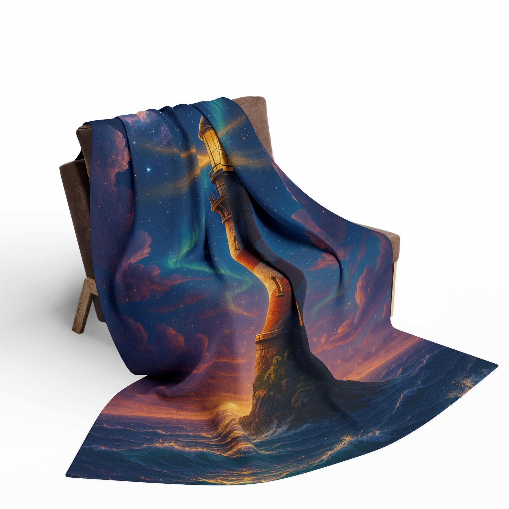 Printify Home Decor Cosmic Lighthouse Fleece Blanket - Cozy Arctic Blanket for Stargazers