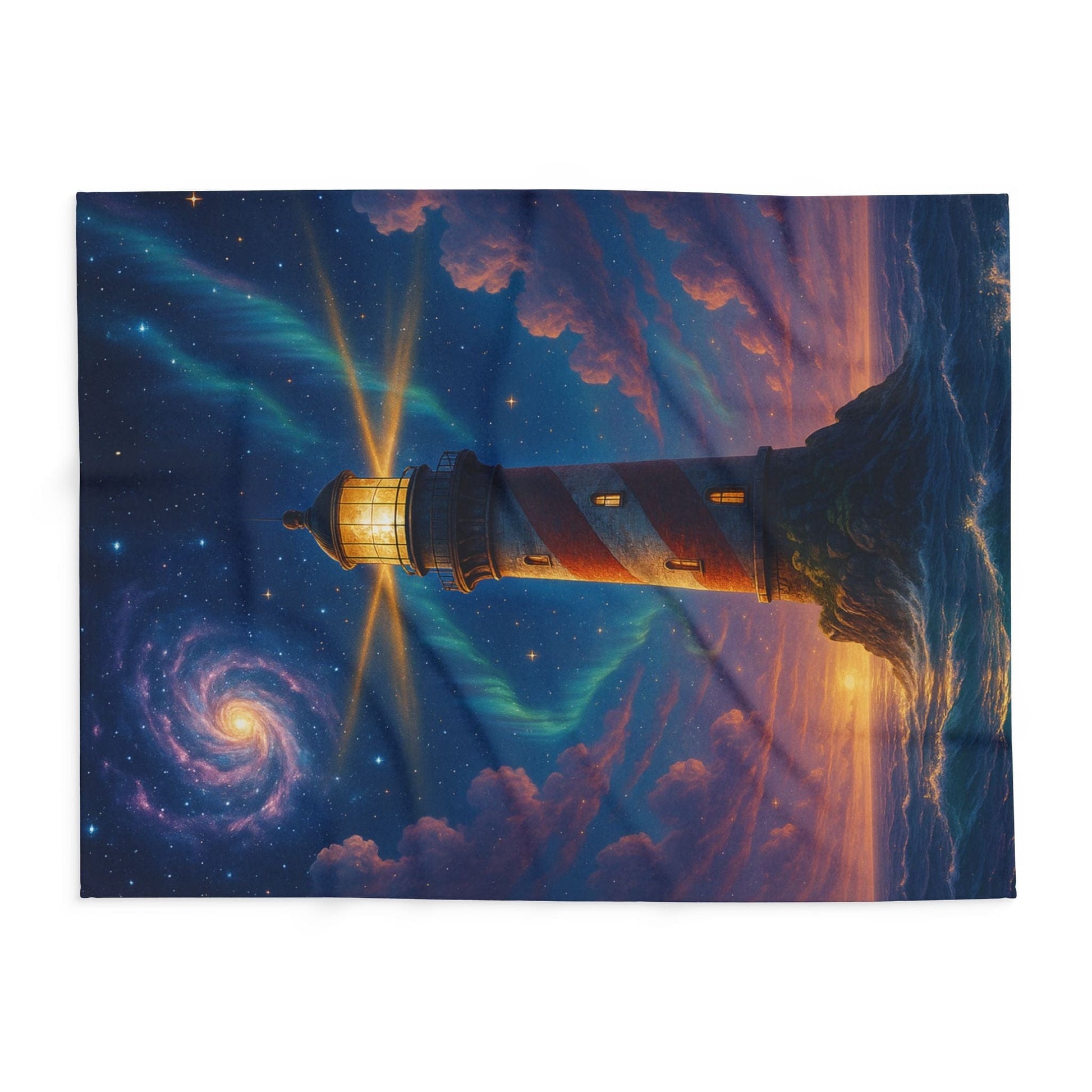 Printify Home Decor Cosmic Lighthouse Fleece Blanket - Cozy Arctic Blanket for Stargazers