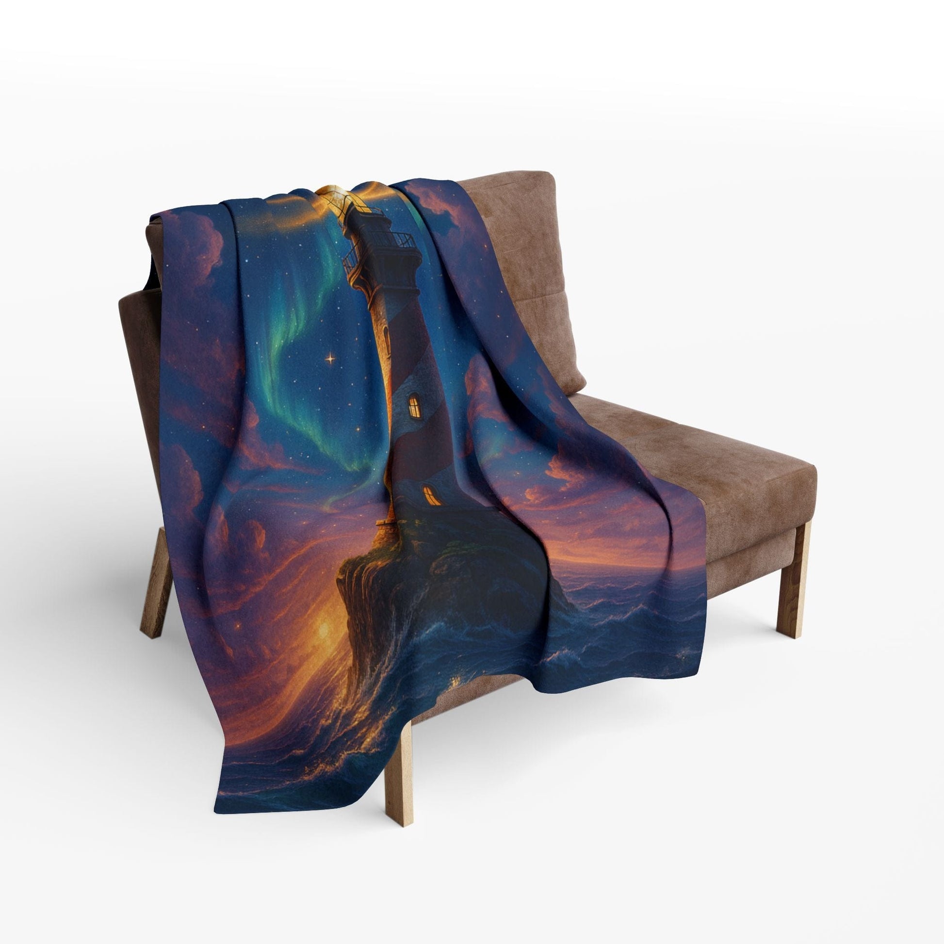 Printify Home Decor Cosmic Lighthouse Fleece Blanket - Cozy Arctic Blanket for Stargazers