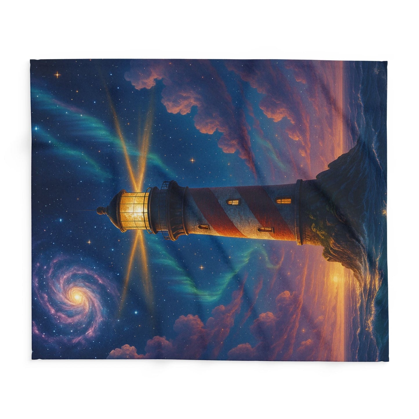 Printify Home Decor Cosmic Lighthouse Fleece Blanket - Cozy Arctic Blanket for Stargazers