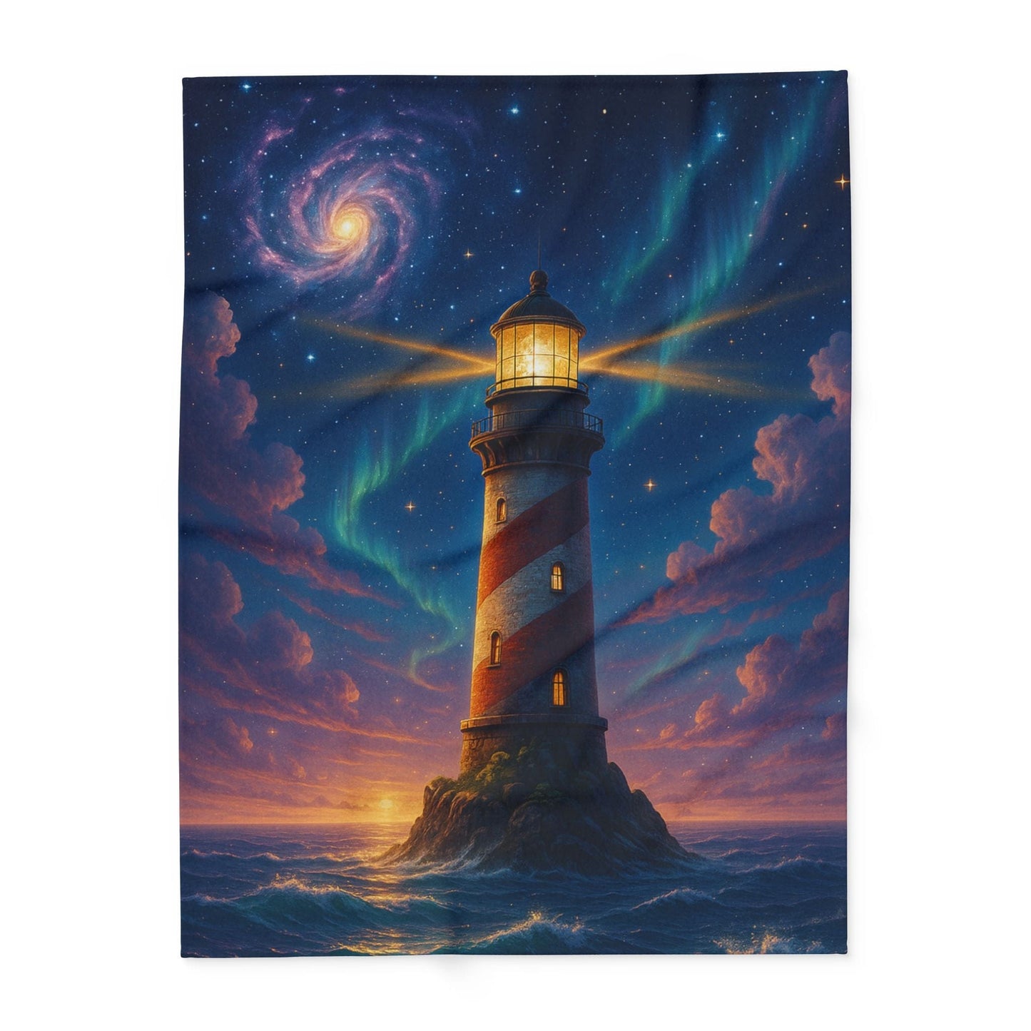Printify Home Decor 60" × 80" Cosmic Lighthouse Fleece Blanket - Cozy Arctic Blanket for Stargazers