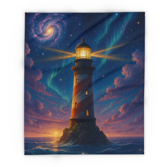 Printify Home Decor 50" × 60" Cosmic Lighthouse Fleece Blanket - Cozy Arctic Blanket for Stargazers