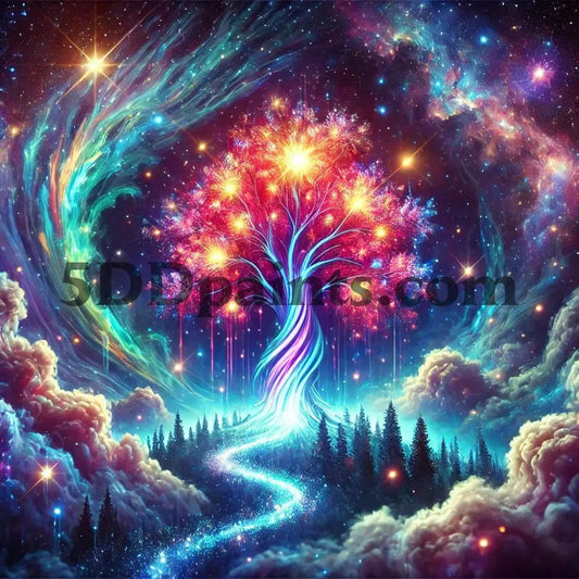 5DDPaints.com arts and crafts kit Cosmic Tree of Light: A Gateway to Imagination Diamond Painting