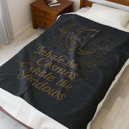 Printify All Over Prints Cosmic Velveteen Plush Blanket – “Inhale the Cosmos” Design