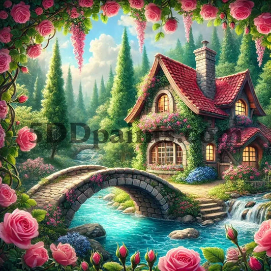 5DDPaints.com arts and crafts kit Cottage by the Rosebrook Diamond Painting Kit