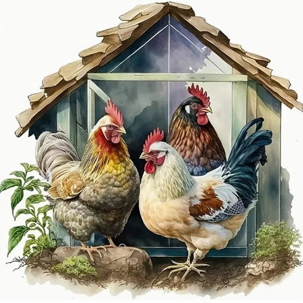 5DDpaints.com arts and crafts kit Full Square 25X25cm Country Charm Chicken Coop Diamond Painting Kit