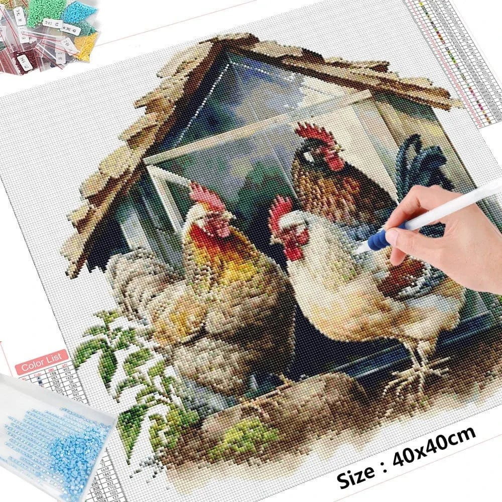 5DDpaints.com arts and crafts kit Country Charm Chicken Coop Diamond Painting Kit