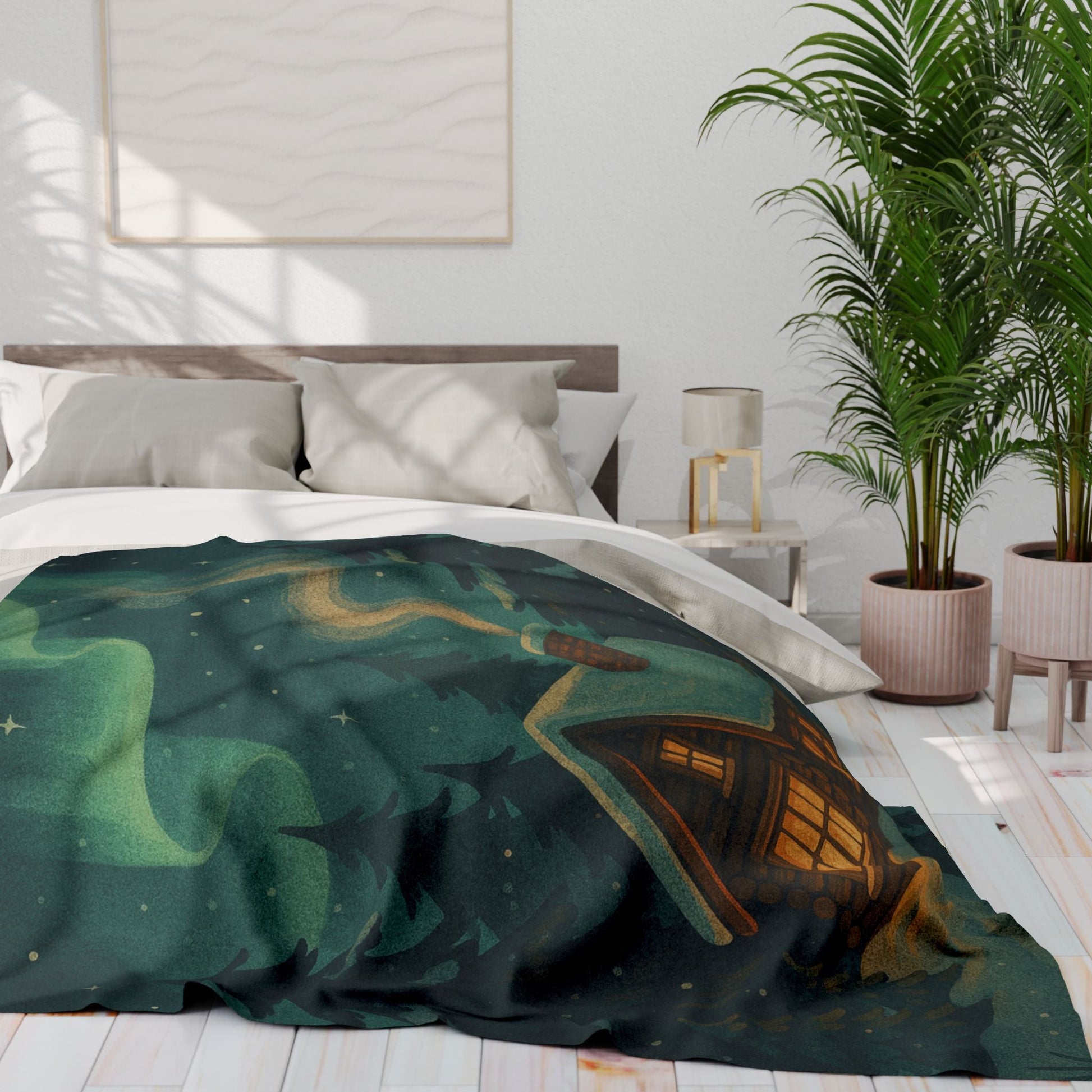 Printify Home Decor Cozy Arctic Cabin Fleece Blanket — Winter Comfort, Wrapped in Art