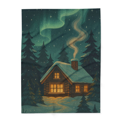Printify Home Decor 60" × 80" Cozy Arctic Cabin Fleece Blanket — Winter Comfort, Wrapped in Art