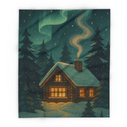Printify Home Decor 50" × 60" Cozy Arctic Cabin Fleece Blanket — Winter Comfort, Wrapped in Art
