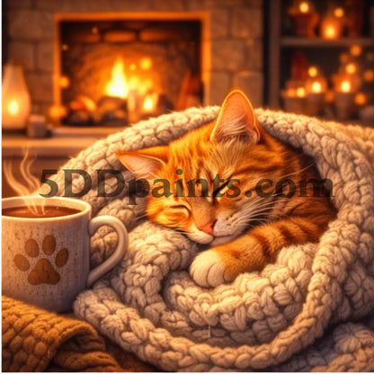 5DDPaints.com Art & Craft Kits Orange kitten wrapped in a cozy blanket / 20x20cm / Square Cozy Companions – Diamond Painting Pet Collection
