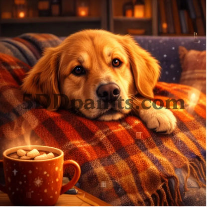 5DDPaints.com Art & Craft Kits Golden retriever resting by a warm fire / 20x20cm / Square Cozy Companions – Diamond Painting Pet Collection
