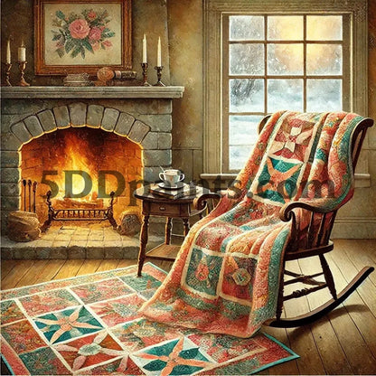 5DDPaints.com arts and crafts kit Cozy Hearthside Retreat Diamond Painting Kit
