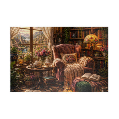 Printify Puzzle Cozy Reading Nook Jigsaw Puzzle | 520 or 1014 Pieces