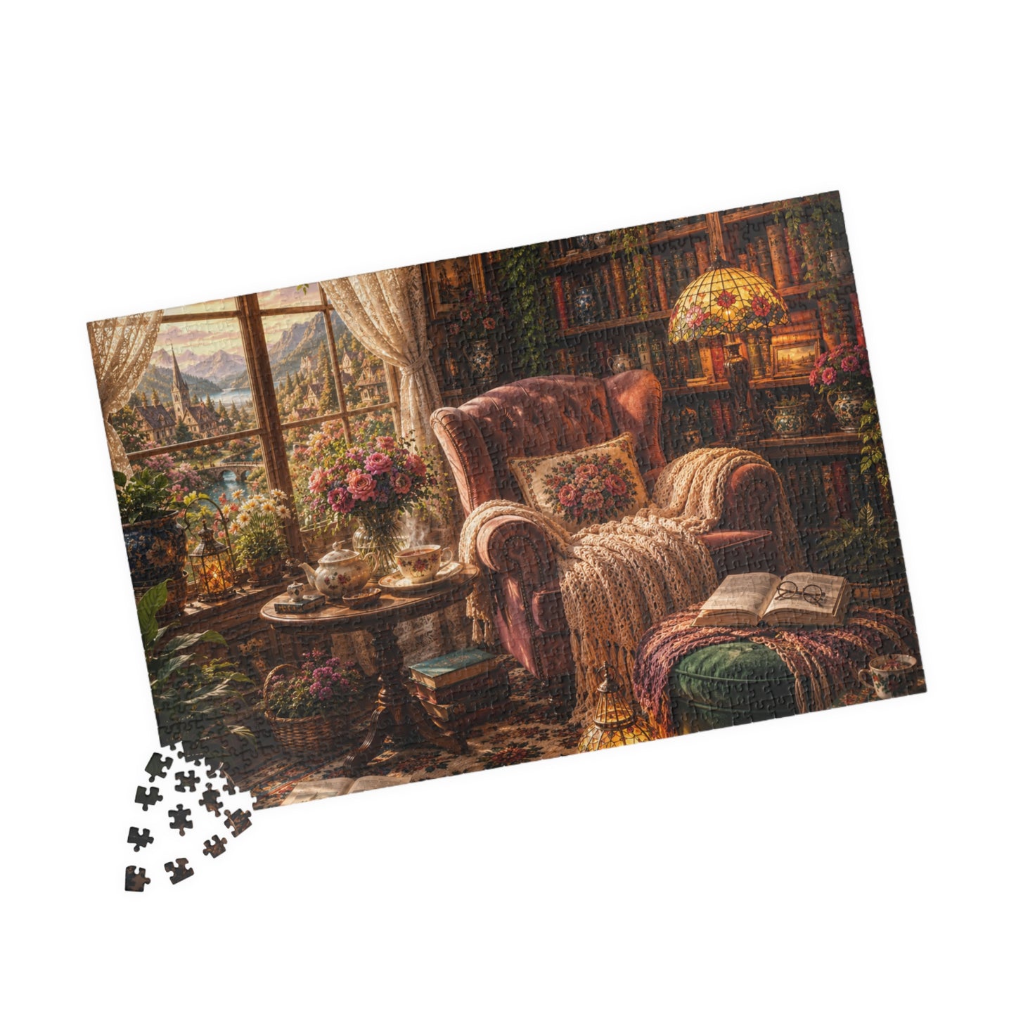 Printify Puzzle Cozy Reading Nook Jigsaw Puzzle | 520 or 1014 Pieces
