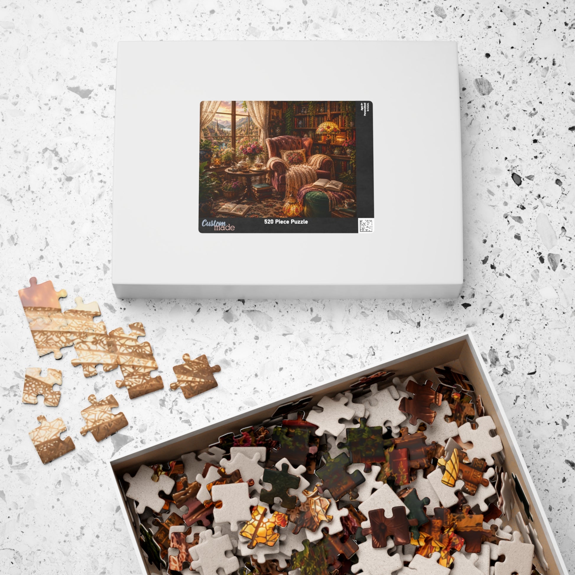 Printify Puzzle Cozy Reading Nook Jigsaw Puzzle | 520 or 1014 Pieces